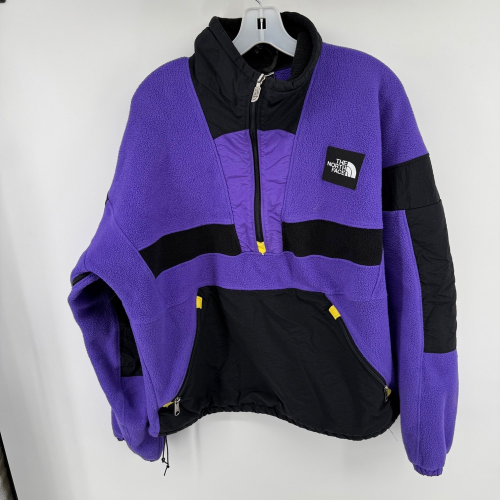 Vintage The North Face USA Made Purple Black Fleece Pullover Jacket Large 90s